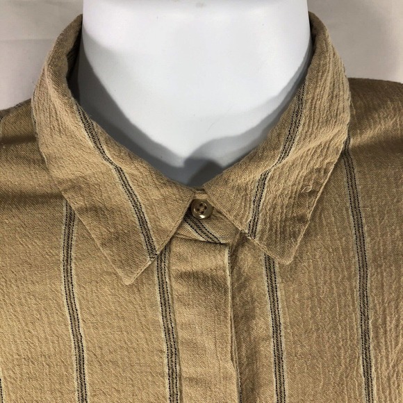 URBAN OUTFITTERS SHIRT WOMENS SMALL COLLARED STRIPED LONG SLEEVE BEIGE 1/4 BUTTN - Picture 2 of 13